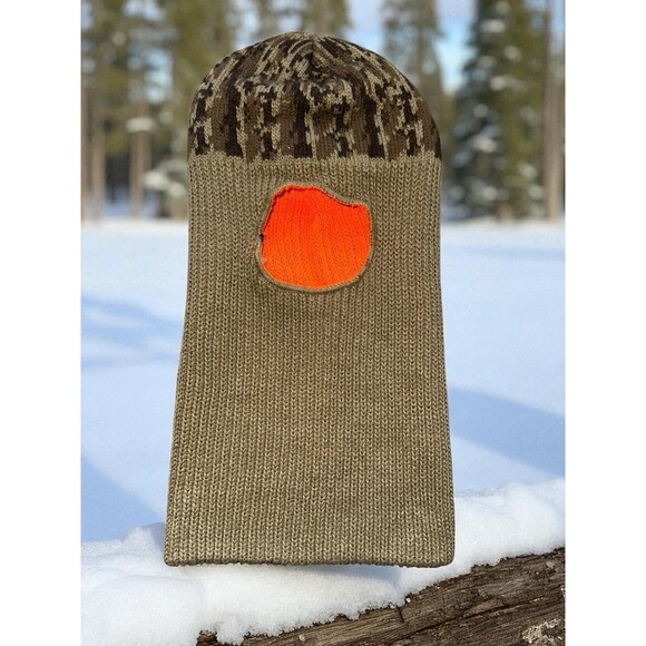 Vintage Ski Mask Robber Knit Balaclava Full Face Beanie 70s 80s Brown Orange - Picture 1 of 9